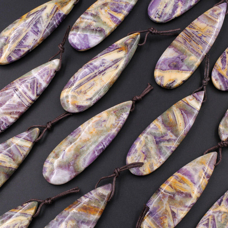 Natural Petrified Purple Fluorite Pendant Teardrop Natural Stone Pendant Side Drilled Long Multi Color Purple Yellow Green Stone Focal Bead