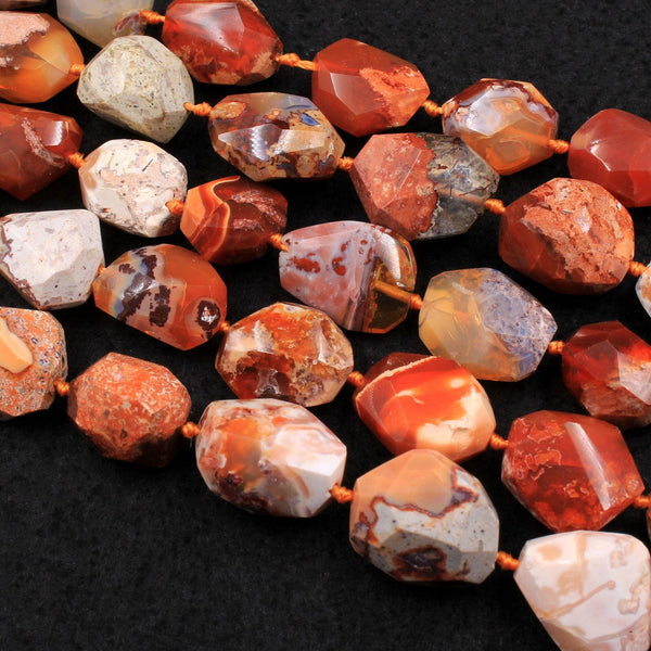 Rare Natural Mexican Fire Opal Beads Faceted Freeform Nuggets Fiery Red Orange Opal Beads 16" Strand