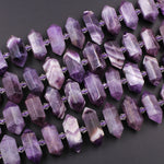 Natural Purple Chevron Amethyst Faceted Double Terminated Pointed Center Drilled Large Healing Amethyst Crystal Focal Pendant 16" Strand