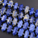 Natural Blue Denim Sodalite Faceted Double Terminated Points Center Drilled Short Focal Pendant Beads 15.5" Strand