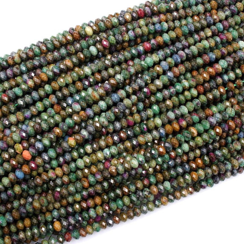 Natural Ruby Fuchsite Faceted 5mm 6mm Rondelle Beads Micro Laser Diamond Cut Gemstone 16" Strand