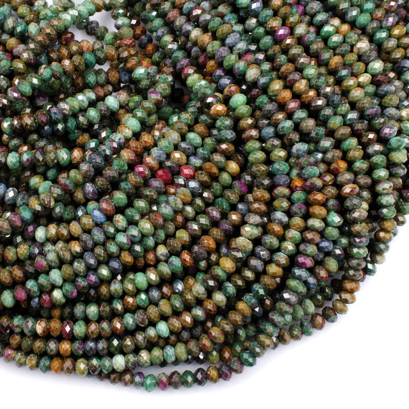 Natural Ruby Fuchsite Faceted 5mm 6mm Rondelle Beads Micro Laser Diamond Cut Gemstone 16" Strand
