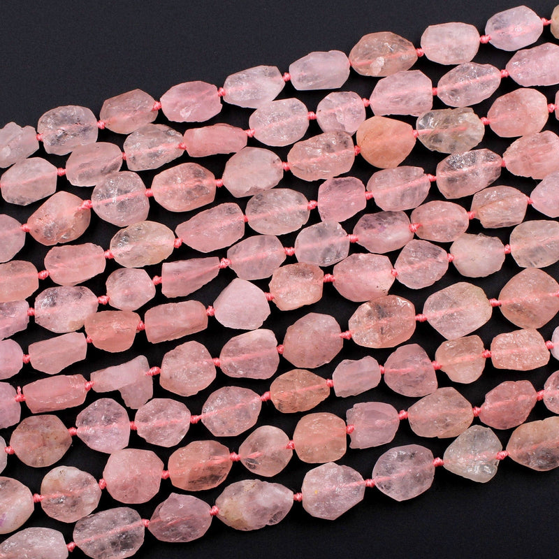 Rough Raw Natural Morganite Beads Freeform Oval Petals Nuggets Pink Aquamarine Hand Hammered Organic Cut Beads 16" Strand