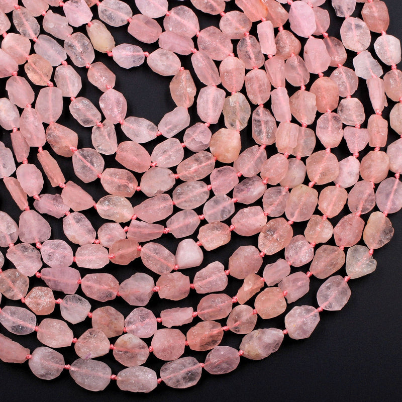 Rough Raw Natural Morganite Beads Freeform Oval Petals Nuggets Pink Aquamarine Hand Hammered Organic Cut Beads 16" Strand