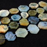 Graduated Natural Raw Aquamarine Hexagon Slice Beads Nuggets Fancy Star Cut Nuggets Organic Beads 16" Strand