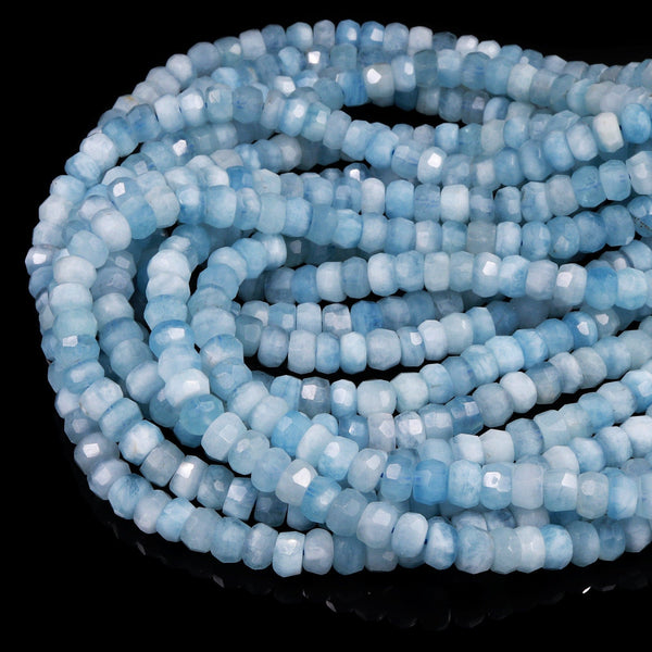 Extra Gemmy Natural Aquamarine Faceted Rondelle 10mm Beads Sea Blue Color Faceted Saucer Wheel Superior AAA Grade 16" Strand