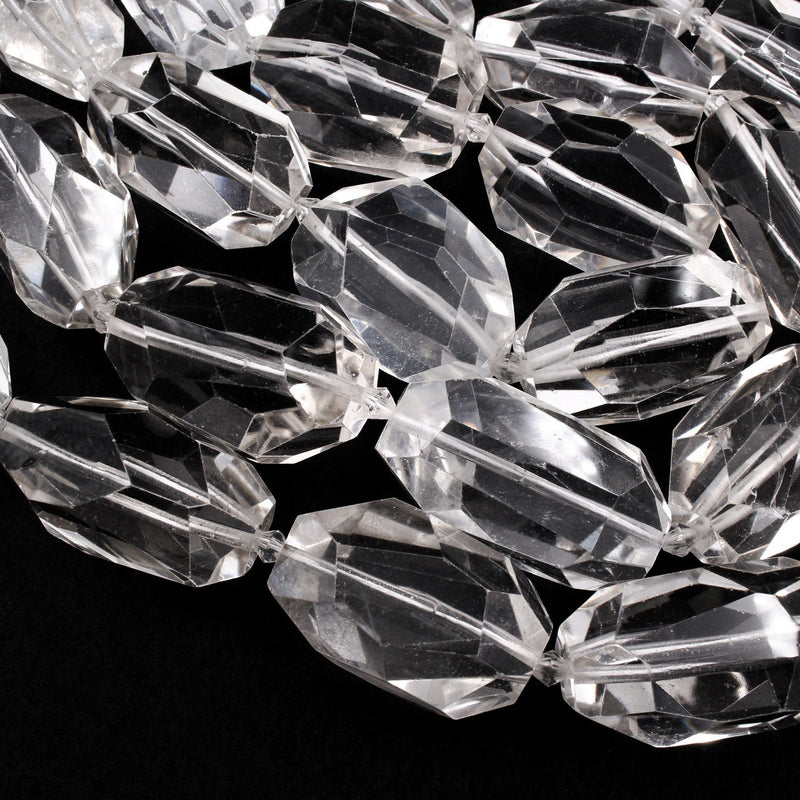 Magnificent Huge Natural Rock Crystal Quartz Freeform Faceted Large Focal Bead Nugget Pendant Super Clear Sparkling Gemstone 16" Strand