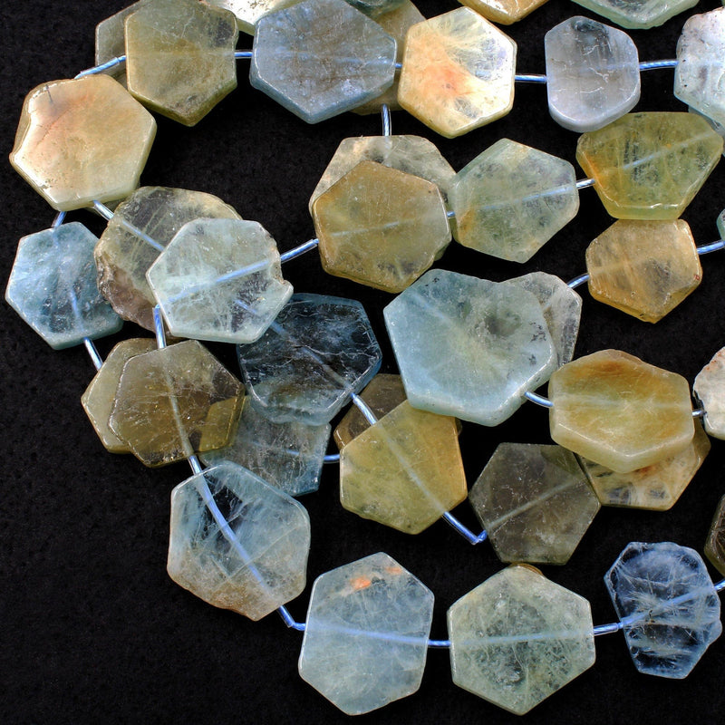 Graduated Natural Raw Aquamarine Hexagon Slice Beads Nuggets Fancy Star Cut Nuggets Organic Beads 16" Strand