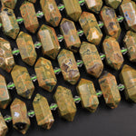 Natural Rainforest Rhyolite Jasper Faceted Double Terminated Pointed Tips Center Drilled Healing Focal Pendant Bead 16" Strand