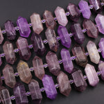 Natural Purple Amethyst Faceted Double Terminated Points Beads Center Drilled Healing Amethyst Crystal Focal Pendant 15.5" Strand
