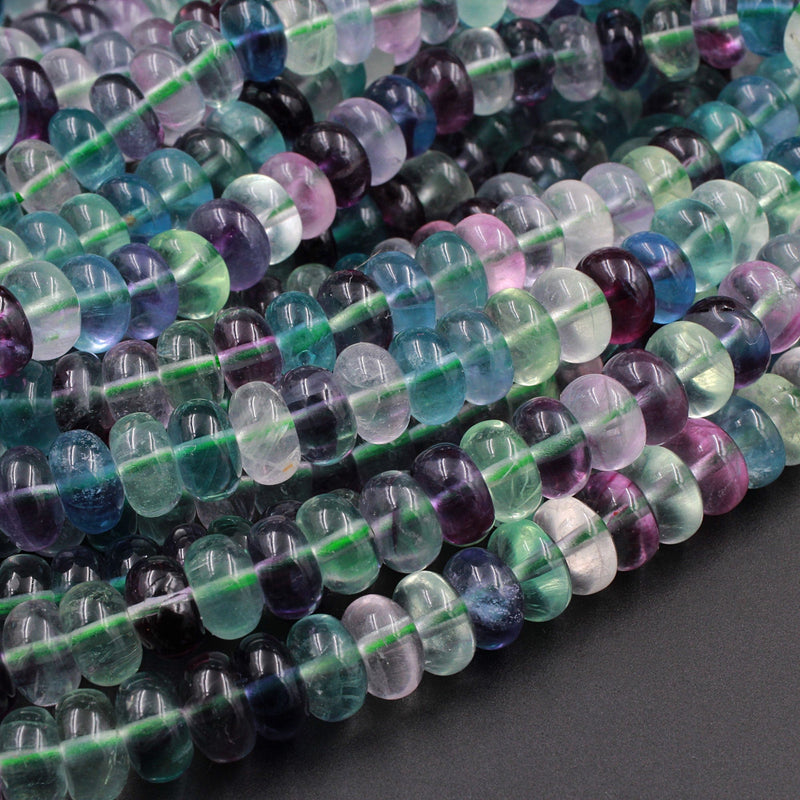 AAA Super Clear Natural Fluorite Rondelle Beads 8mm Intense Purple Green Blue Gemstone Beads 16" Strand