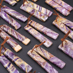 Drilled Natural Petrified Purple Yellow Fluorite Earring Pair Long Rectangle Cabochon Cab Pair Matched Earrings Beads Stone