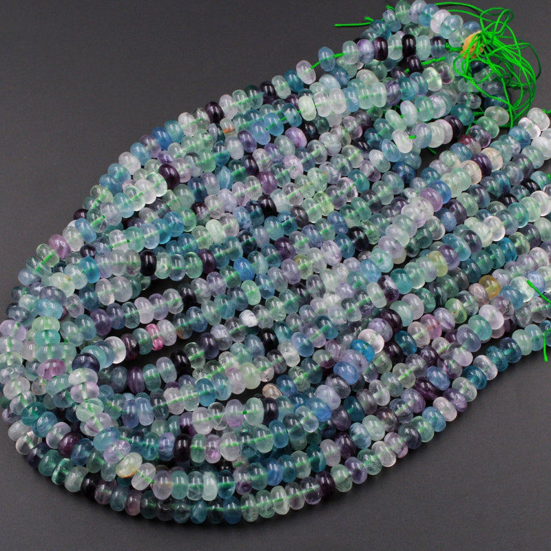 Natural Fluorite 8mm Rondelle Beads Soft Purple Green Blue Gemstone Beads 16" Strand
