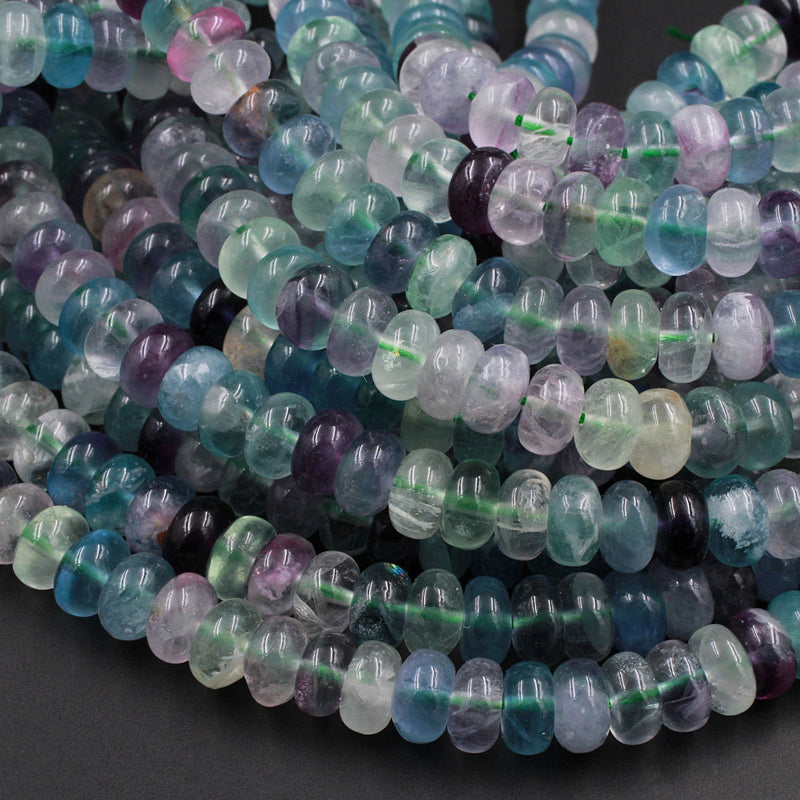 Natural Fluorite 8mm Rondelle Beads Soft Purple Green Blue Gemstone Beads 16" Strand
