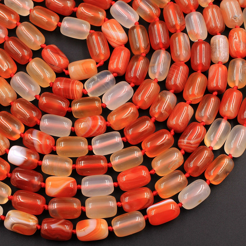 Natural Carnelian Tube Drum Barrel Cylinder Beads 14x10mm Highly Polished Finish Natural Red Orange Gemstone 16" Strand