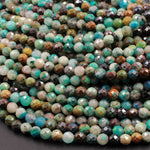 Natural Green Blue Brown Chrysocolla 2mm 4mm Faceted Round Beads Micro Laser Diamond Cut Gemstone 15.5" Strand