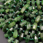 Natural Canadian Green Jade Faceted Barrel Tube Drum Beads Laser Diamond Cut Real Genuine Green Jade Sharp Facets Gemstone 16" Strand