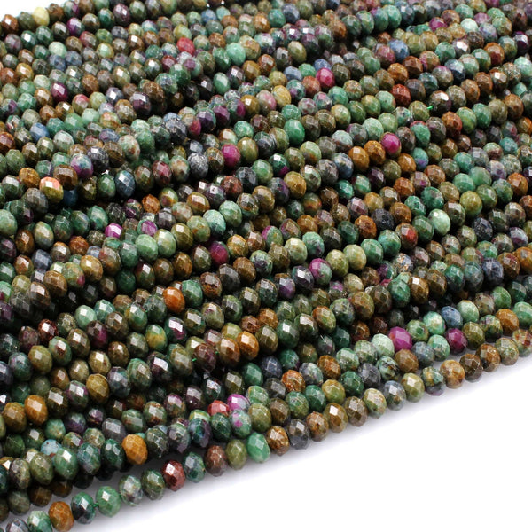 Natural Ruby Fuchsite Faceted 5mm 6mm Rondelle Beads Micro Laser Diamond Cut Gemstone 16" Strand