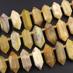 Natural Yellow Opal Faceted Double Terminated Points Top Side Drilled Healing Focal Pendant Bead African Opal Bicone Bullet 16" Strand