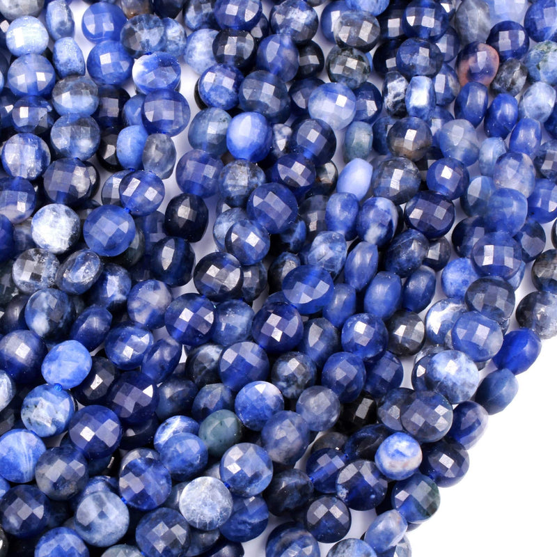Micro Faceted Natural Blue Sodalite 4mm 6mm Coin Beads Flat Disc Gemstone 15.5" Strand