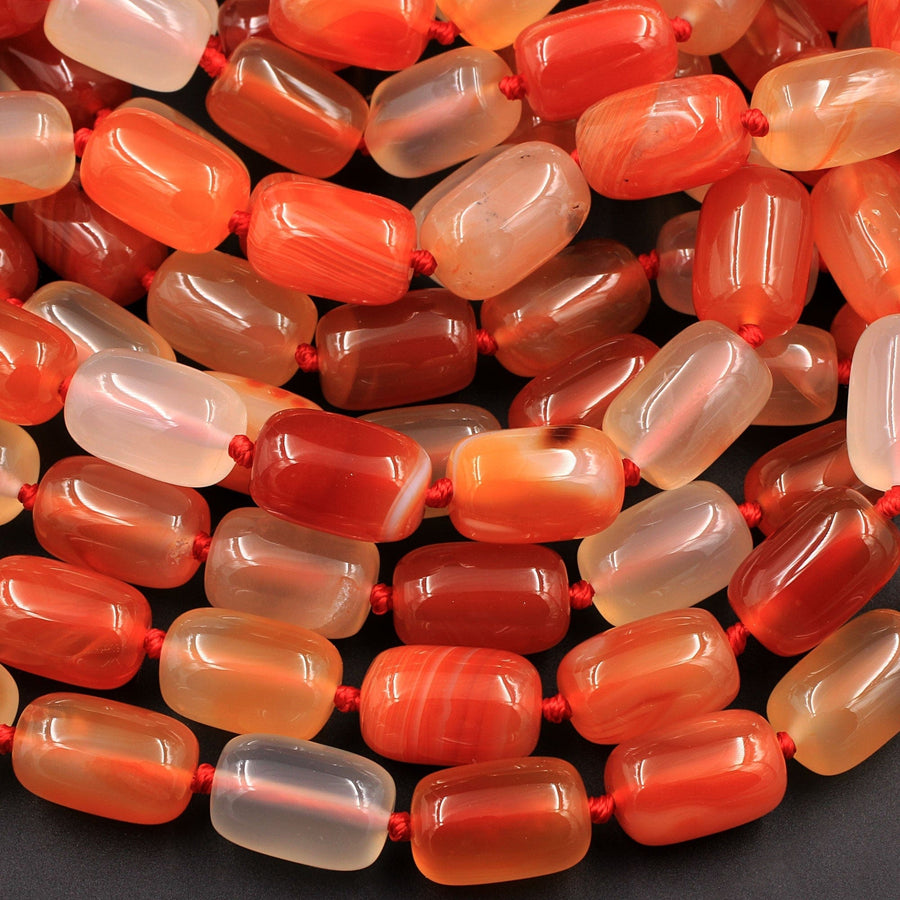 Natural Carnelian Tube Drum Barrel Cylinder Beads 14x10mm Highly Polished Finish Natural Red Orange Gemstone 16" Strand