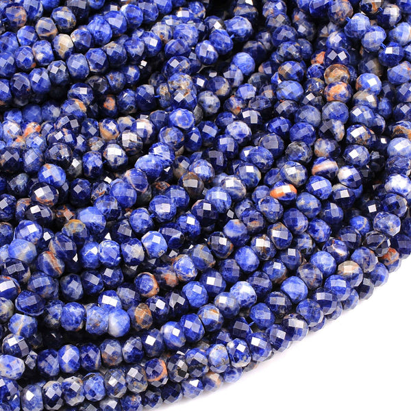 Natural Orange Sodalite Faceted Rondelle Beads 6x4mm Natural Blue Orange Gemstone 16" Strand