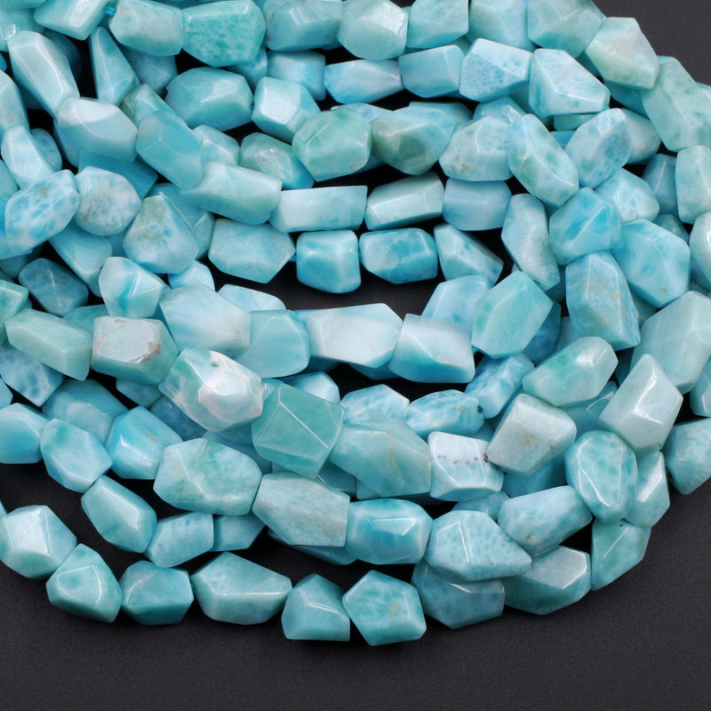 AAA Natural Blue Larimar Faceted Nugget Beads Hand Cut Freeform Real Genuine Larimar Gemstone 16" Strand
