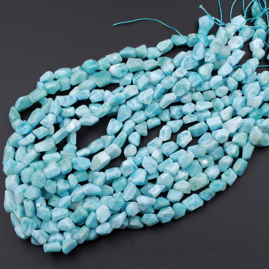 AAA Natural Blue Larimar Faceted Nugget Beads Hand Cut Freeform Real Genuine Larimar Gemstone 16" Strand