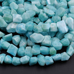 AAA Faceted Natural Blue Larimar Nuggets Chunky Center Dilled Freeform Beads Real Larimar Stone 16" Strand