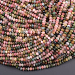 Micro Faceted Natural Multicolor Tourmaline Rondelle Beads 4mm 5mm Pink Green Watermelon Tourmaline Real Genuine Gemstone 16" Strand