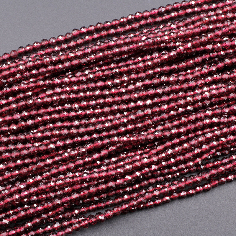 Micro Faceted Natural Red Garnet 3mm 4mm Faceted Round Beads Diamond Cut Gemstone 16" Strand