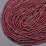 Micro Faceted Natural Red Garnet 3mm 4mm Faceted Round Beads Diamond Cut Gemstone 16" Strand