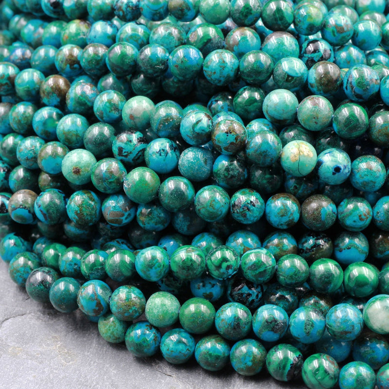 SHATTUCKITE BEADS Round 6mm AAA Grade Rare Natural Blue Azurite Malachite Chrysocolla Gemstone From Congo 16" Strand