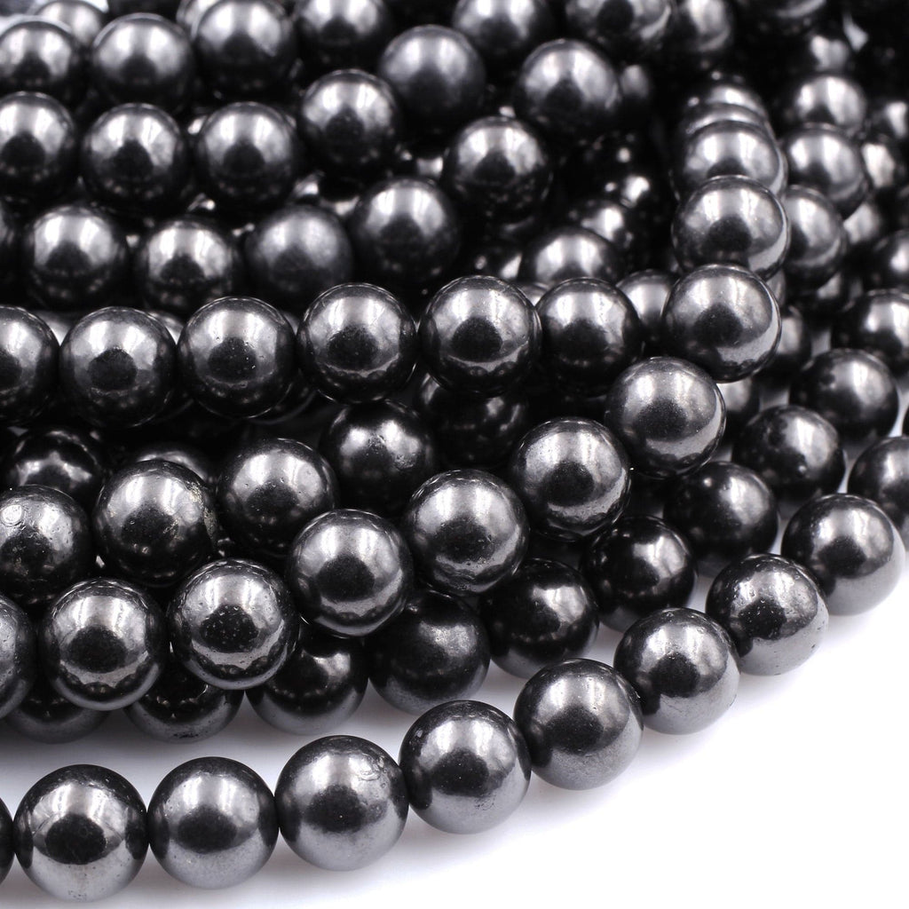 Genuine Natural Shungite 4mm 6mm 8mm 10mm 12mm Round Beads High Quality Black Lustrous Gemstone from Russia 15.5" Strand
