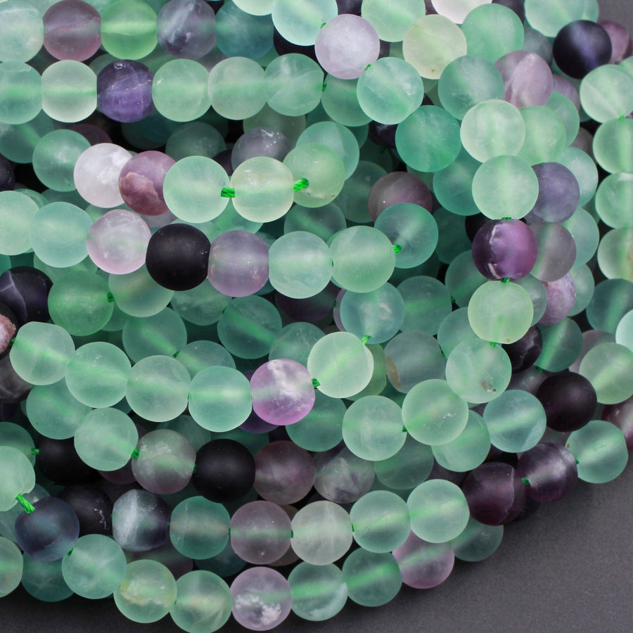 Matte Fluorite 4mm 6mm 8mm 10mm Round Beads Natural Purple Green Gemstone 15.5" Strand