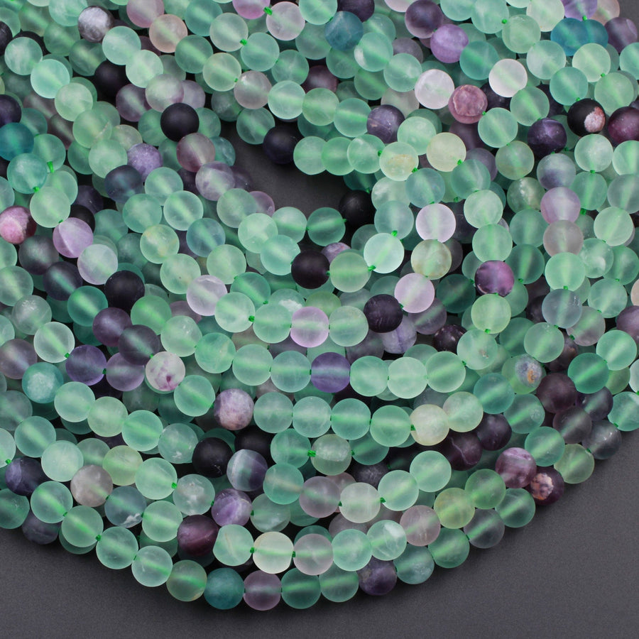 Matte Fluorite 4mm 6mm 8mm 10mm Round Beads Natural Purple Green Gemstone 15.5" Strand