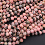 Natural Pink Rhodochrosite Beads Round 4mm 5mm 6mm 7mm 8mm 9mm 10mm 11mm 12mm Pink Red Gemstone Interesting Black Iron Matrix 16" Strand