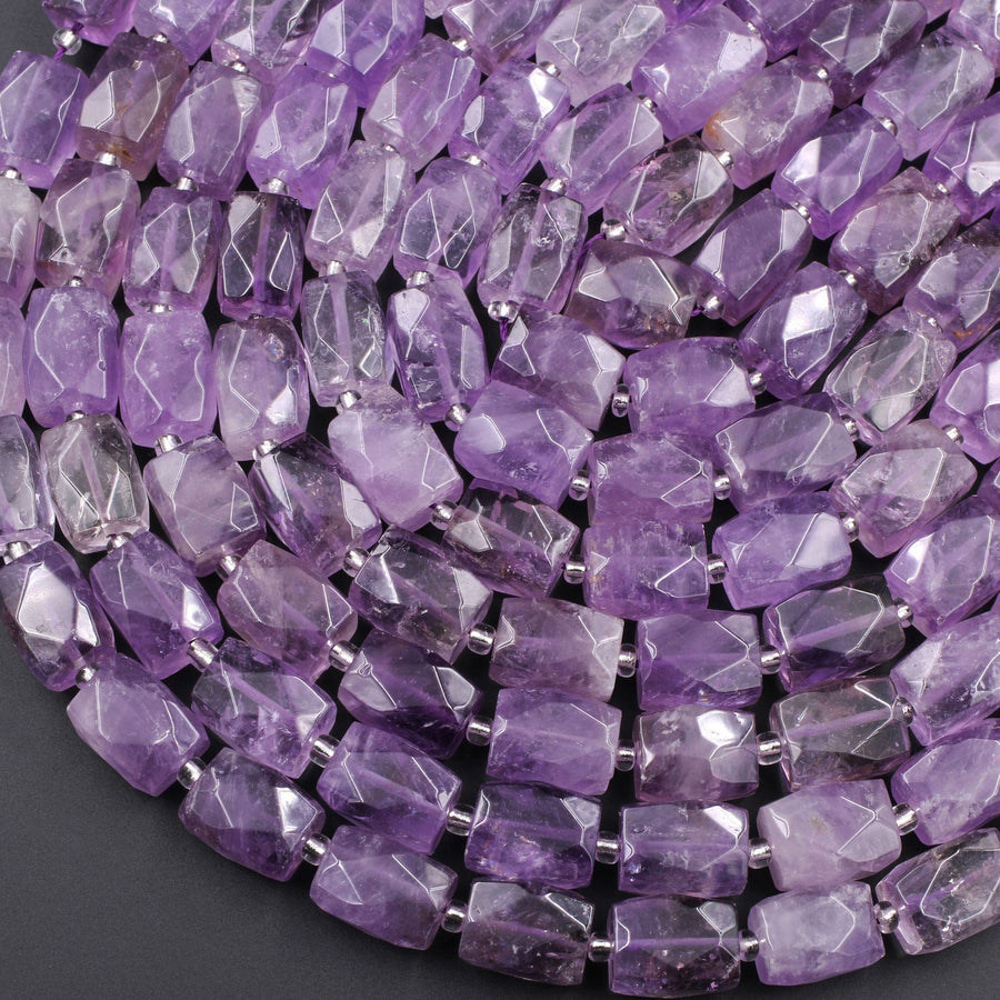 Natural Amethyst Faceted Rectangle Tube Barrel Nugget Bead Large Genuine Real Amethyst Gemstone 16" Strand