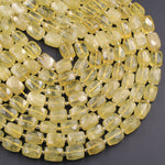 Natural Lemon Quartz Faceted Rectangle Tube Nugget Large Thick Beads Yellow Gemstone 16" Strand