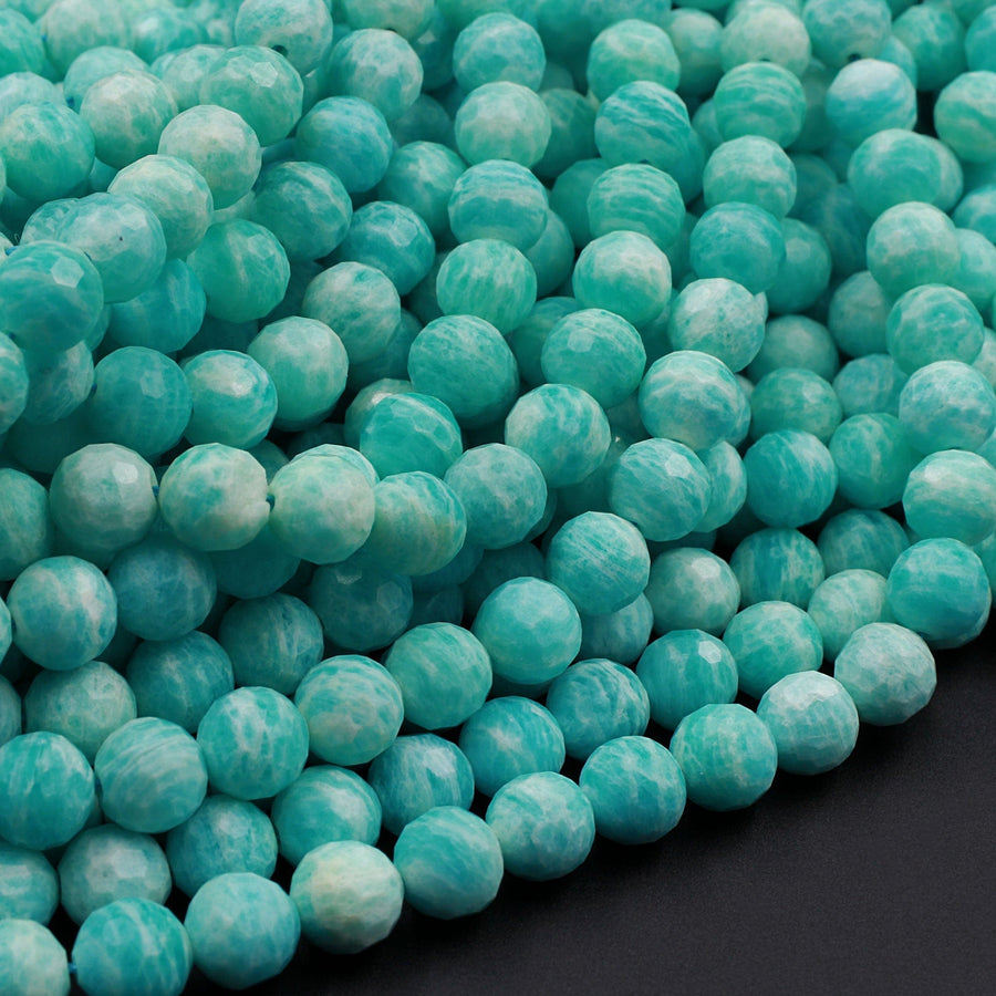 AAA Peruvian Amazonite Faceted Round Beads 6mm 7mm 8mm Micro Faceted Stunning Natural Blue Green Laser Diamond Cut Gemstone 16" Strand