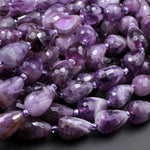 Natural Amethyst Teardrop Beads Vertically Drilled Purple Gemstone Good for Earrings 16" Strand