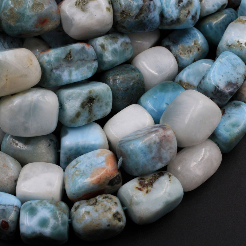 Large Natural Blue Larimar Beads Rectangle Nuggets Gorgeous Blue Red Matrix Gemstone From Dominican Republic 16" Strand