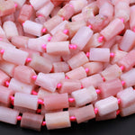 Matte Natural Peruvian Pink Opal Faceted Cylinder Tube Rectangle Nugget Beads 16" Strand