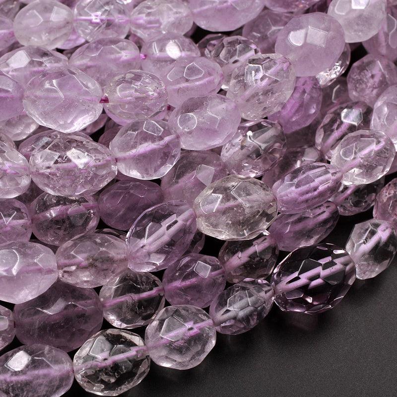 Natural Violet Purple Amethyst Faceted Nugget Oval Barrel Egg Freeform Bead Genuine Real Amethyst Gemstone 16" Strand