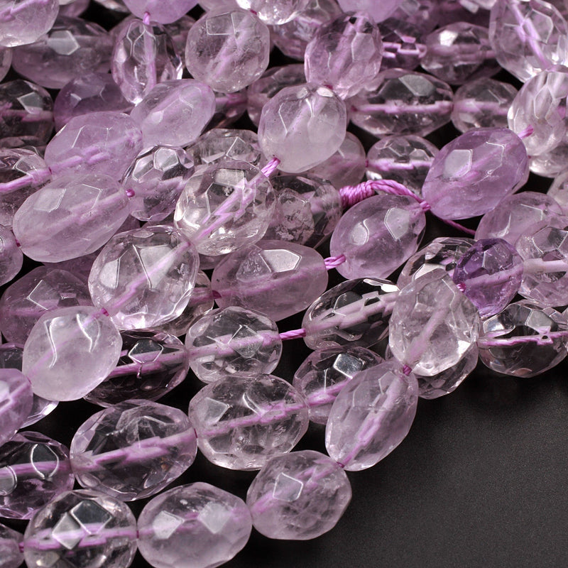 Natural Violet Purple Amethyst Faceted Nugget Oval Barrel Egg Freeform Bead Genuine Real Amethyst Gemstone 16" Strand