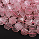Natural Pink Rose Quartz Beads Large Faceted Square Octagon Cushion Center Drilled Flat Slice 16" Strand