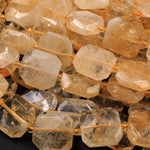 Natural Golden Citrine Square Faceted Octagon Beads Geometric Cut Large Center Drilled Cushion Citrine Gemstone Super Gemmy 16" Strand