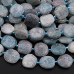 Matte Natura Blue Kyanite Coin Rounded Square Beads Chatoyant Silvery Blue Gemstone 16" Strand