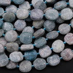 Matte Natura Blue Kyanite Coin Rounded Square Beads Chatoyant Silvery Blue Gemstone 16" Strand