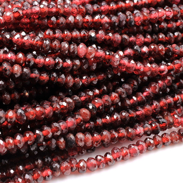 Micro Faceted Natural Red Garnet 4mm Faceted Rondelle Beads Sparkly Diamond Cut Gemstone 16" Strand